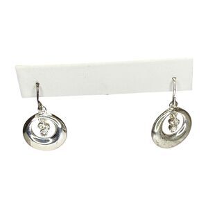 Vintage Silver-Tone Rhinestone & Circle Drop Dangle Hook Earrings Women's Boho
